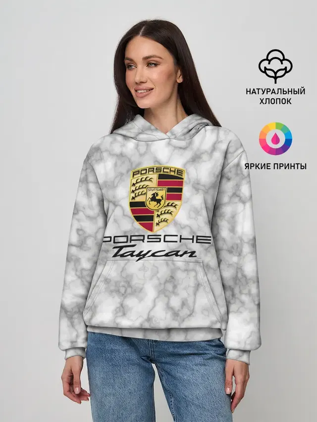Женское худи с принтом «Porsche Taycan — [Porsche Taycan] - Как у Литвина»