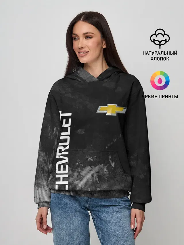 Женское худи с принтом «Bowtie logo — Chevrolet, gray»