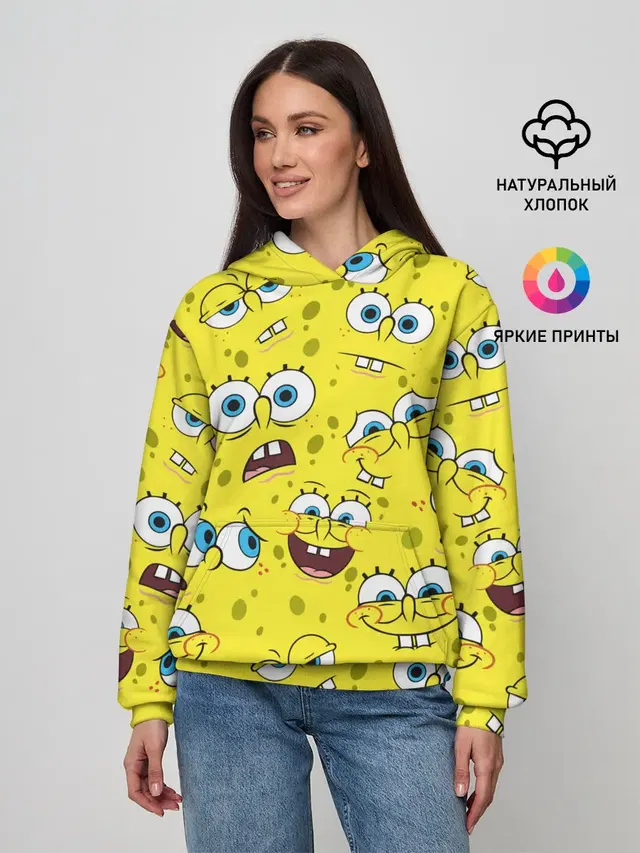Женское худи с принтом «Губка Боб — SpongeBob pattern»