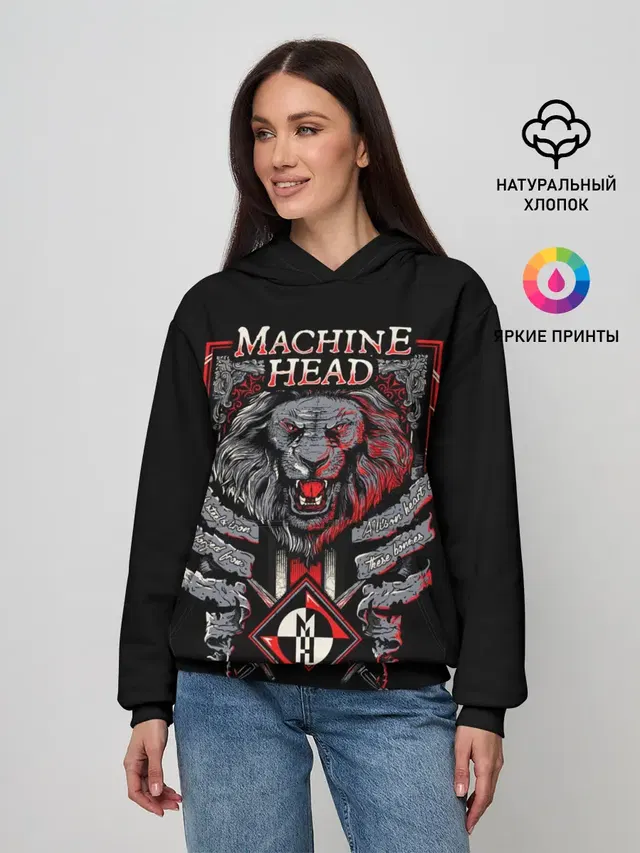 Женское худи с принтом «Разный рок — Machine Head - Lion Heart»