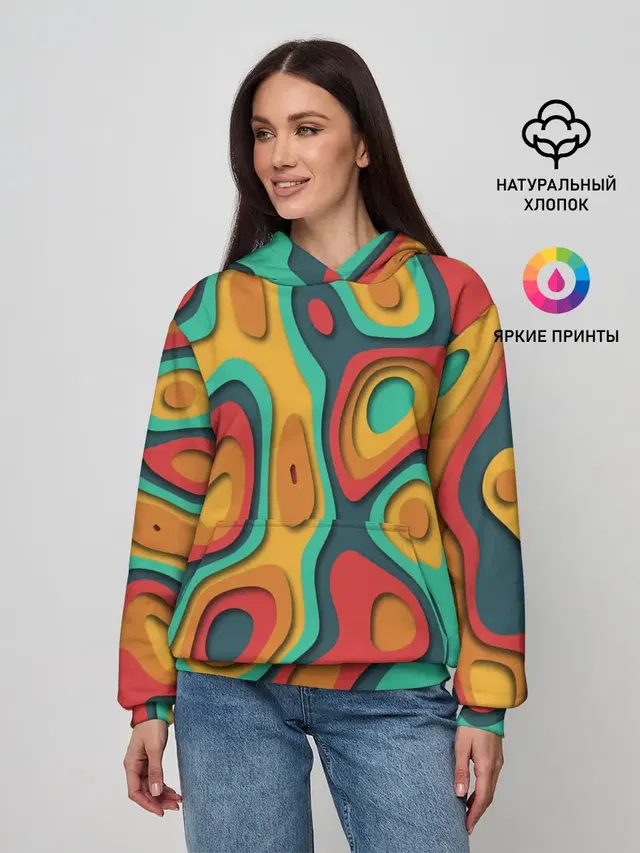 Женское худи с принтом «Абстракция — 3D узор Color»