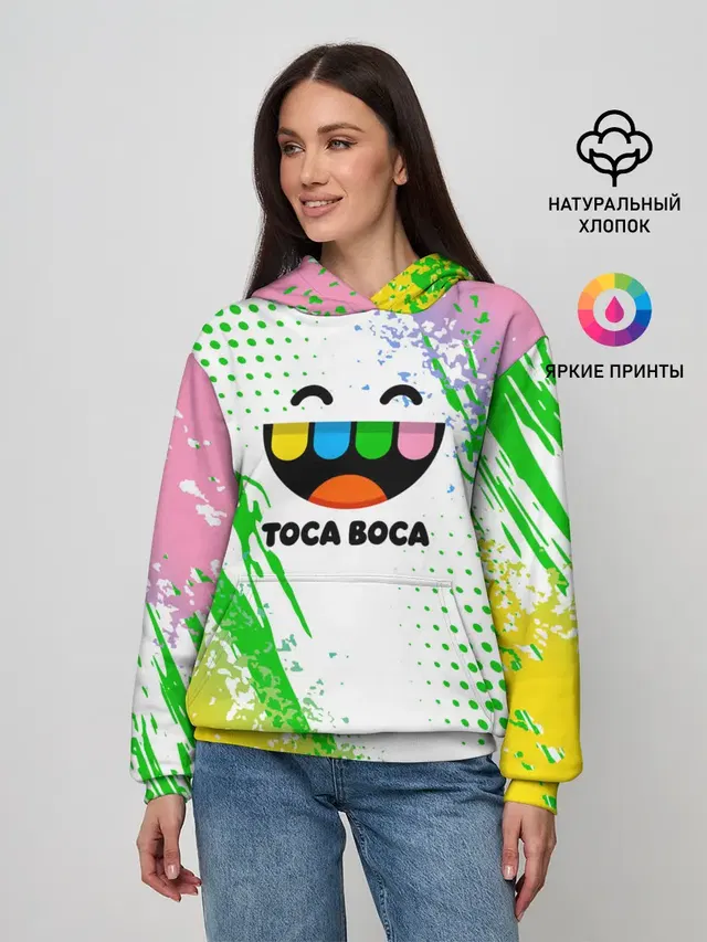 Женское худи с принтом «Toca Boca — Toca Boca: Улыбашка.»