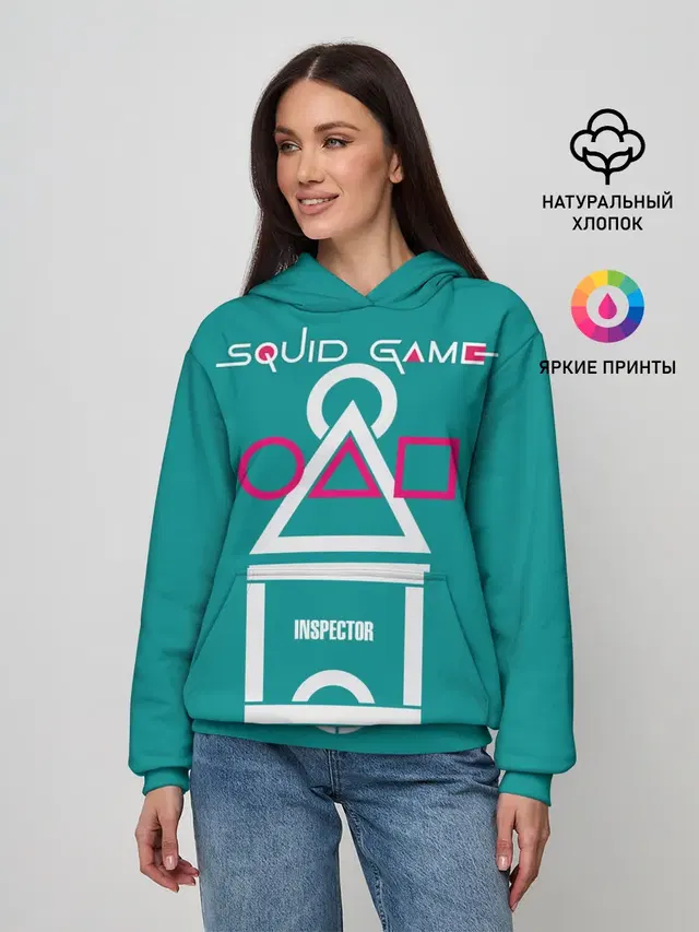 Женское худи с принтом «Игра в кальмара — Squid Game - Inspector»