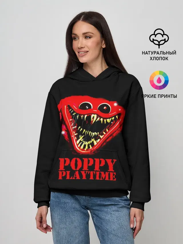 Женское худи с принтом «Poppy Playtime — ХАГГИ ВАГГИ Poppy Playtime»
