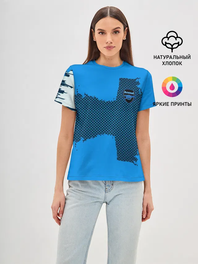 Женская базовая футболка с принтом «ФК Арсенал — ARSENAL SPORT BLUE»