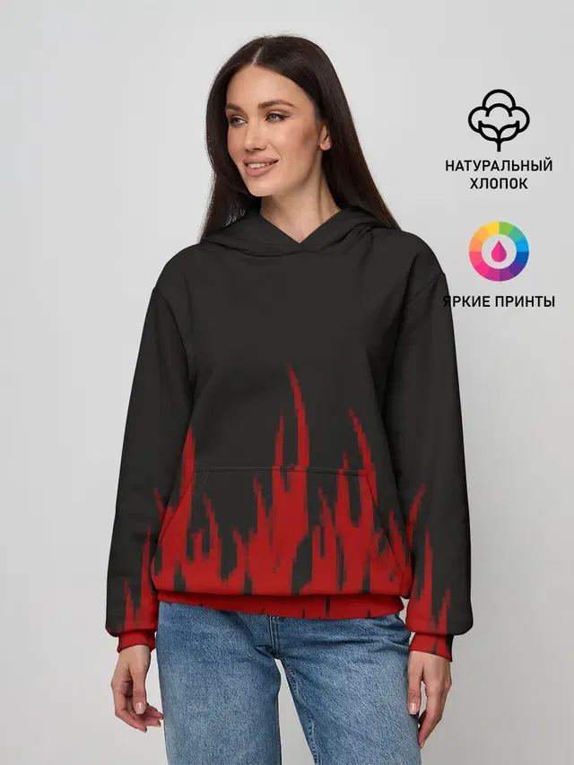 Женское худи с принтом «Pixel Fire»