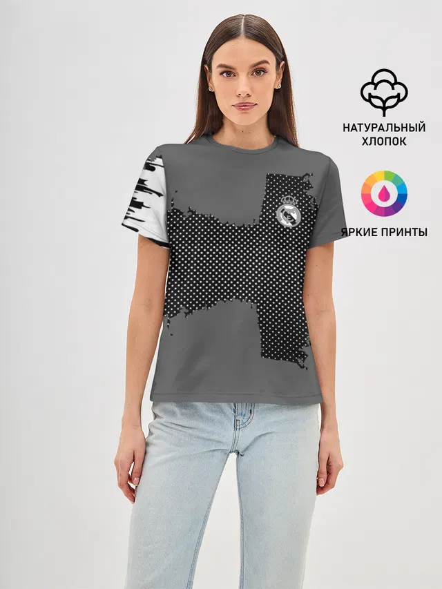 Женская базовая футболка с принтом «Реал Мадрид — REAL MADRID SPORT GRAY»