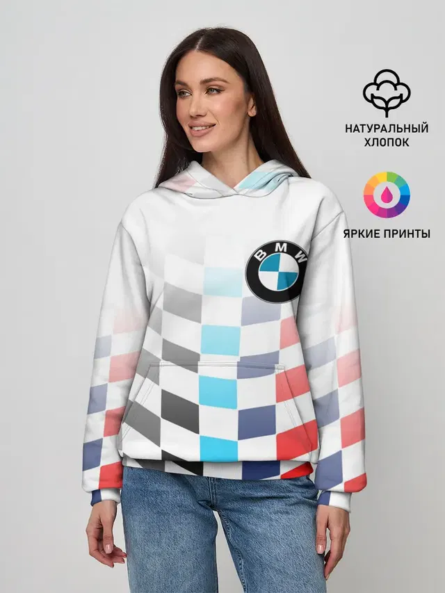 Женское худи с принтом «BMW — BMW GROUP — M PERFORMANCE BMW SPORT»