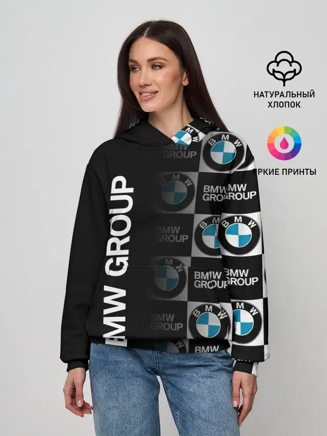 Женское худи с принтом «BMW — BMW GROUP — BMW SPORT»