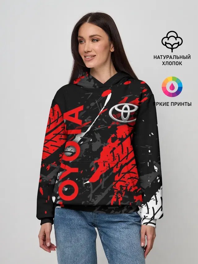 Женское худи с принтом «Тойота — TOYOTA RED — TOYOTA SPORT»