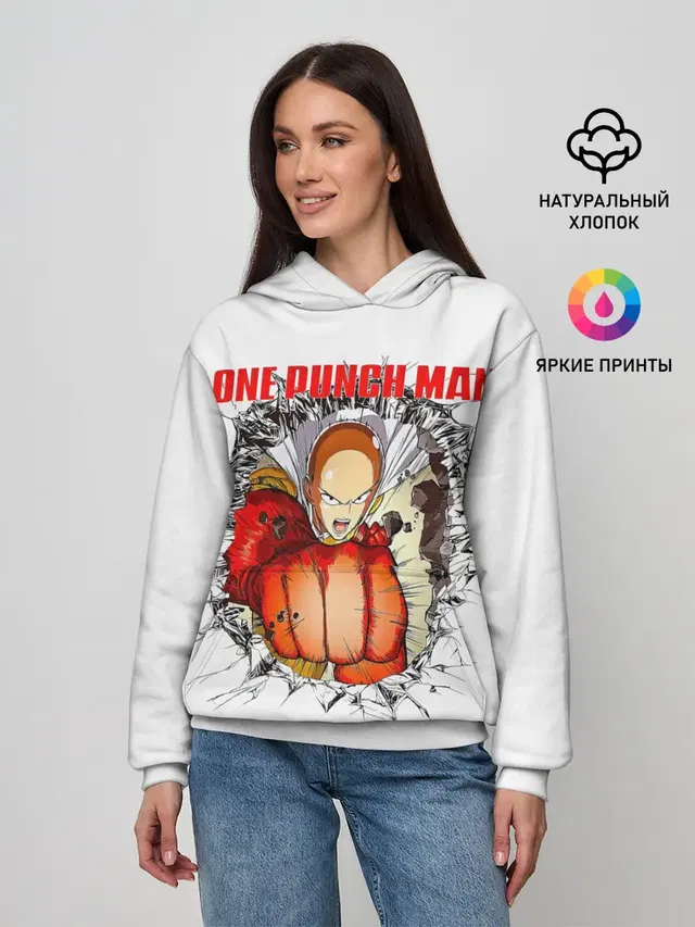 Женское худи с принтом «Punch — Удар сквозь стену One Punch-Man»