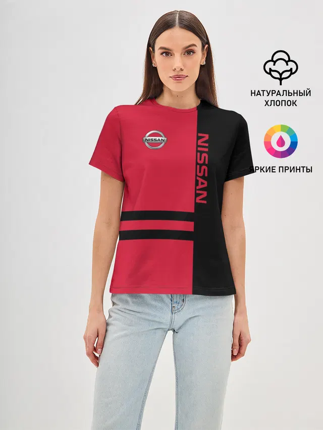 Женская базовая футболка с принтом «Nissan»