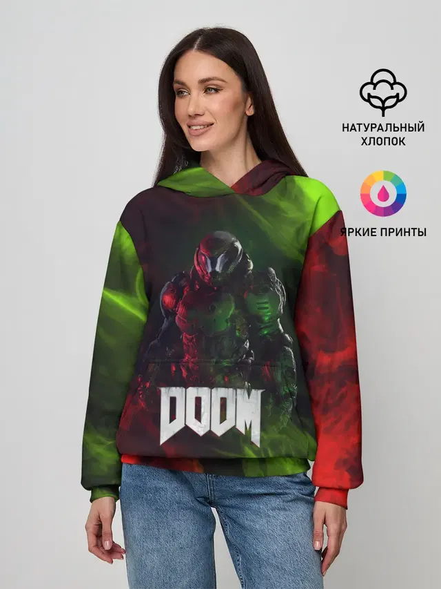 Женское худи с принтом «Дум — Doomguy»