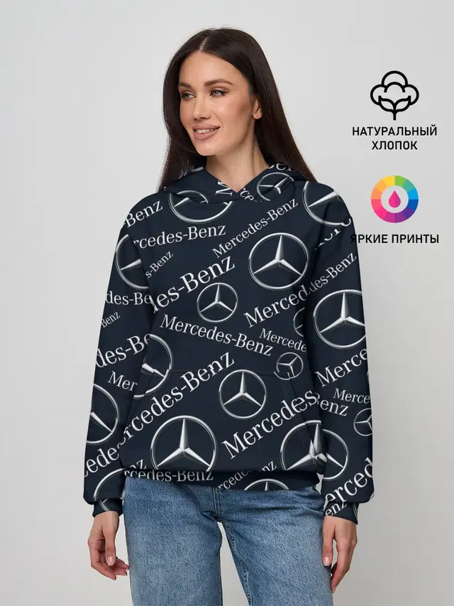 Женское худи с принтом «Merсedes — MERCEDES-BENZ — МЕРСЕДЕС-БЕНЗ — УЗОР»