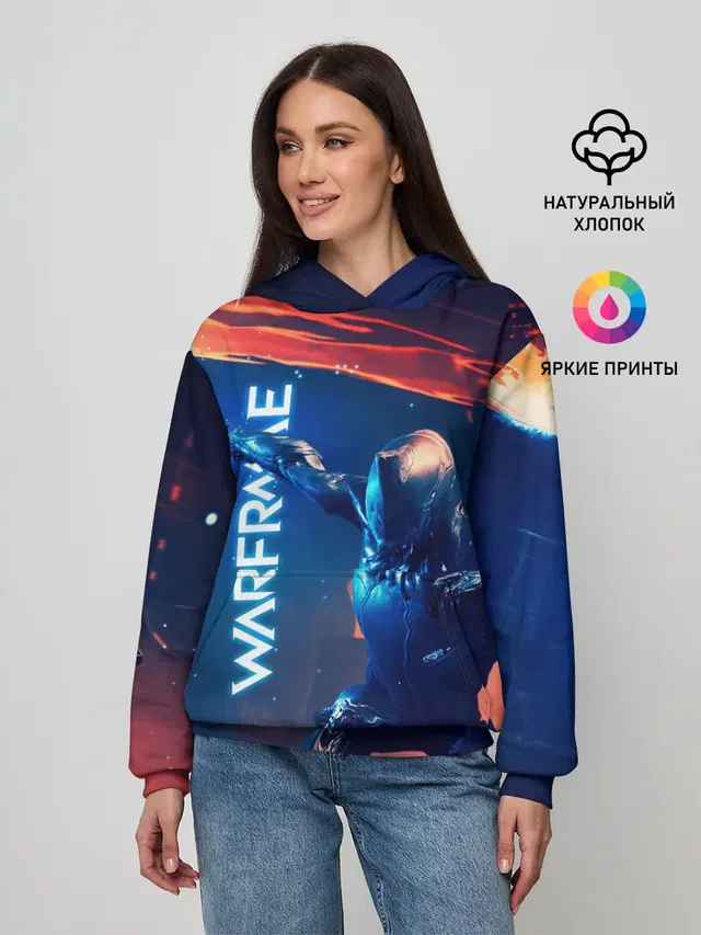 Женское худи с принтом «Waframe Neon Katana Fire»
