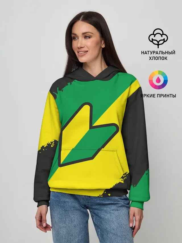 Женское худи с принтом «JDM Green Yellow Logo»