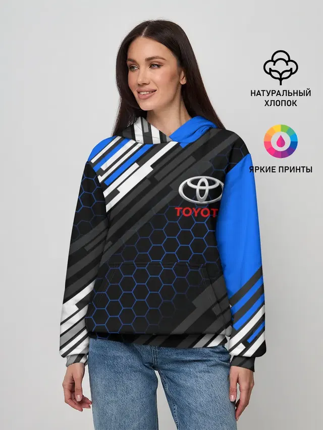 Женское худи с принтом «Тойота — TOYOTA SPORT — ЛИНИИ — LINES»