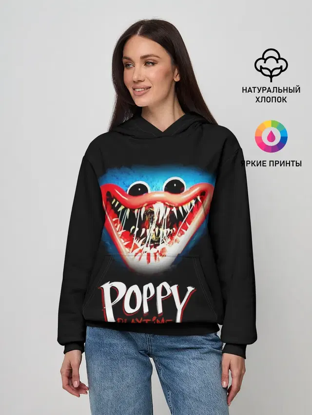 Женское худи с принтом «Poppy Playtime — Huggy Wuggy, Poppy Playtime»