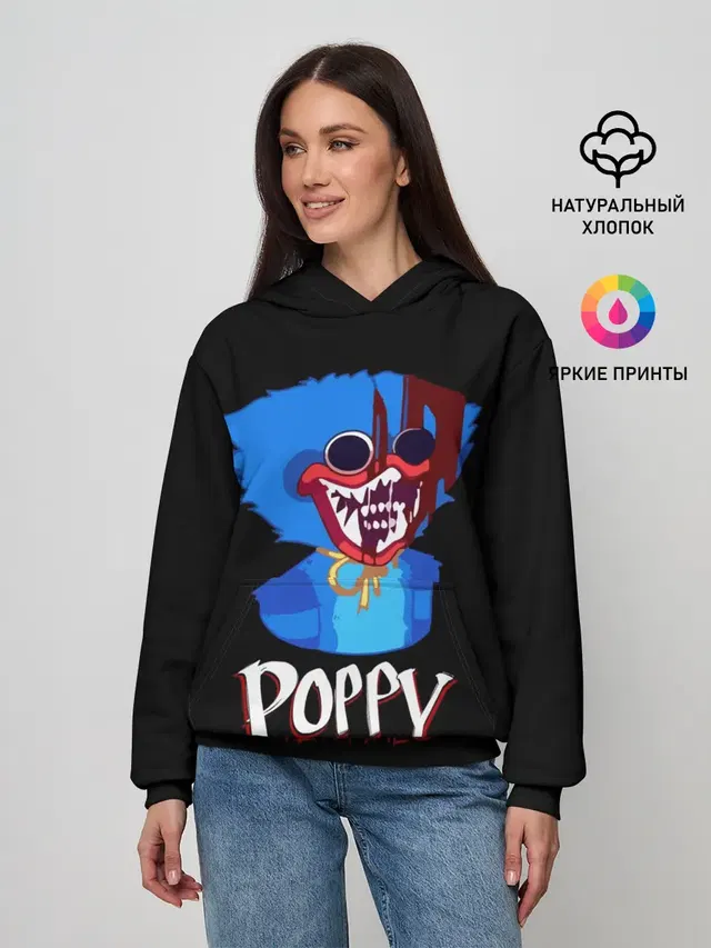 Женское худи с принтом «Poppy Playtime — Poppy Playtime, Huggy Wuggy»