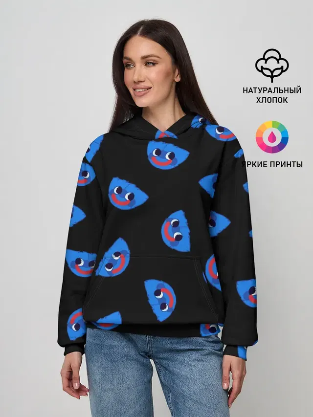 Женское худи с принтом «Poppy Playtime — Poppy Playtime - Huggy Wuggy»