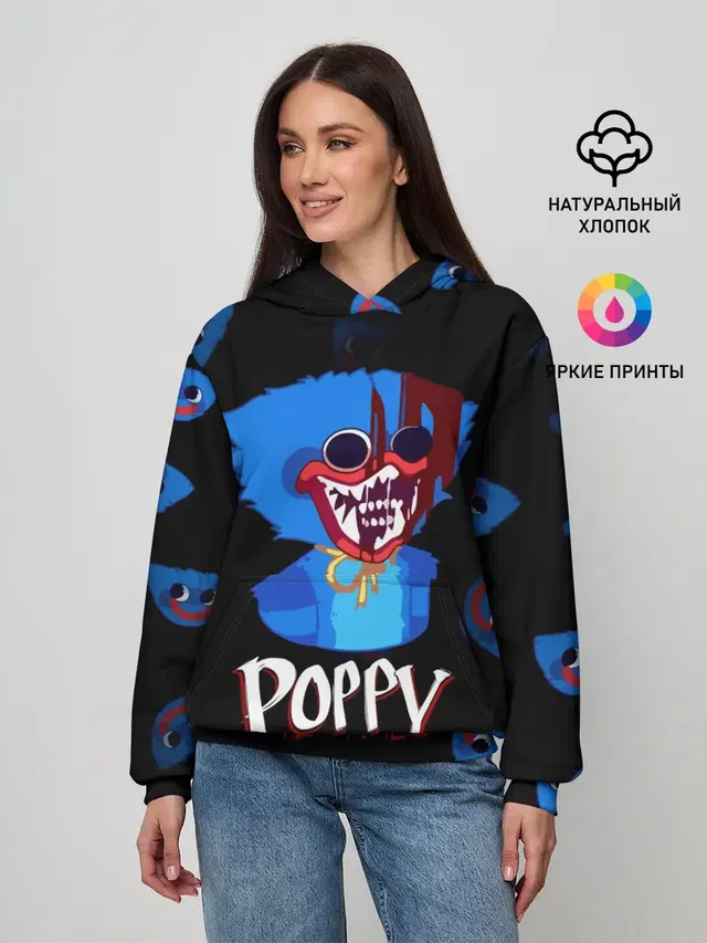 Женское худи с принтом «Poppy Playtime — Huggy Wuggy PP»