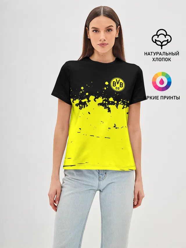 Женская базовая футболка с принтом «Paint splash — BORUSSIA SPORT»