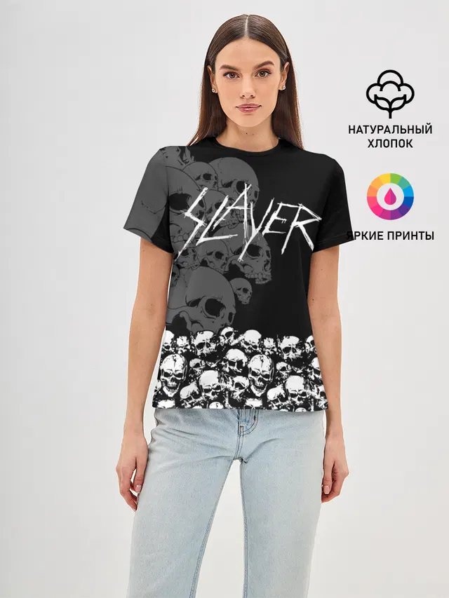 Женская базовая футболка с принтом «Slayer — Slayer Black»