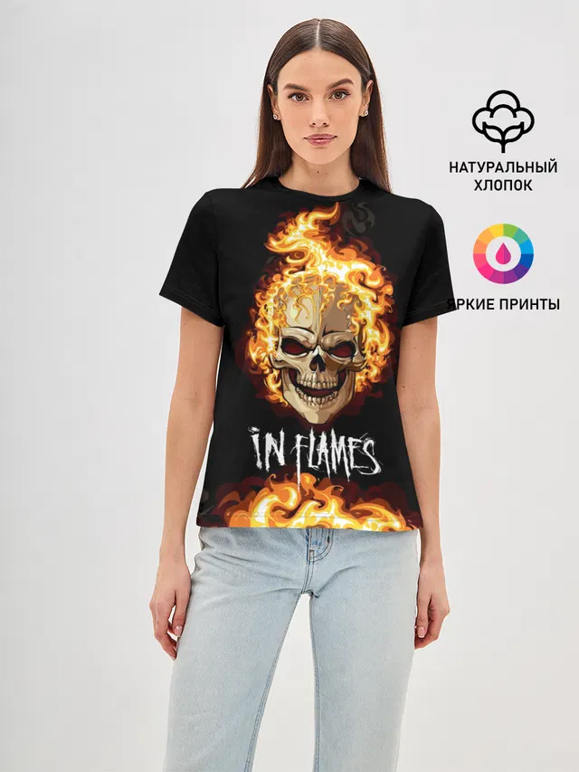 Женская базовая футболка с принтом «In Flames — В пламени»