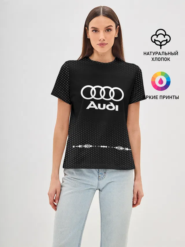 Женская базовая футболка с принтом «Audi — Audi sport auto abstract»