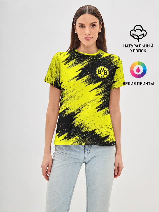Женская базовая футболка с принтом «Grunge pattern — FC Borussia Dortmund»