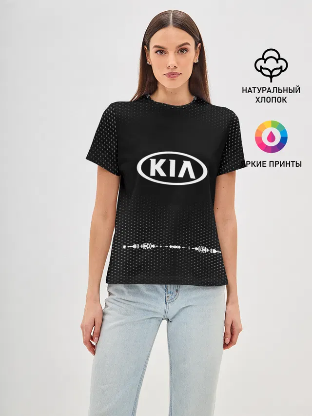 Женская базовая футболка с принтом «KIA sport auto abstract»