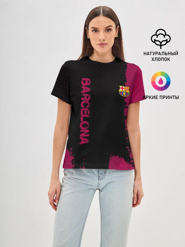 Женская базовая футболка с принтом «Барселона — Barcelona sport»