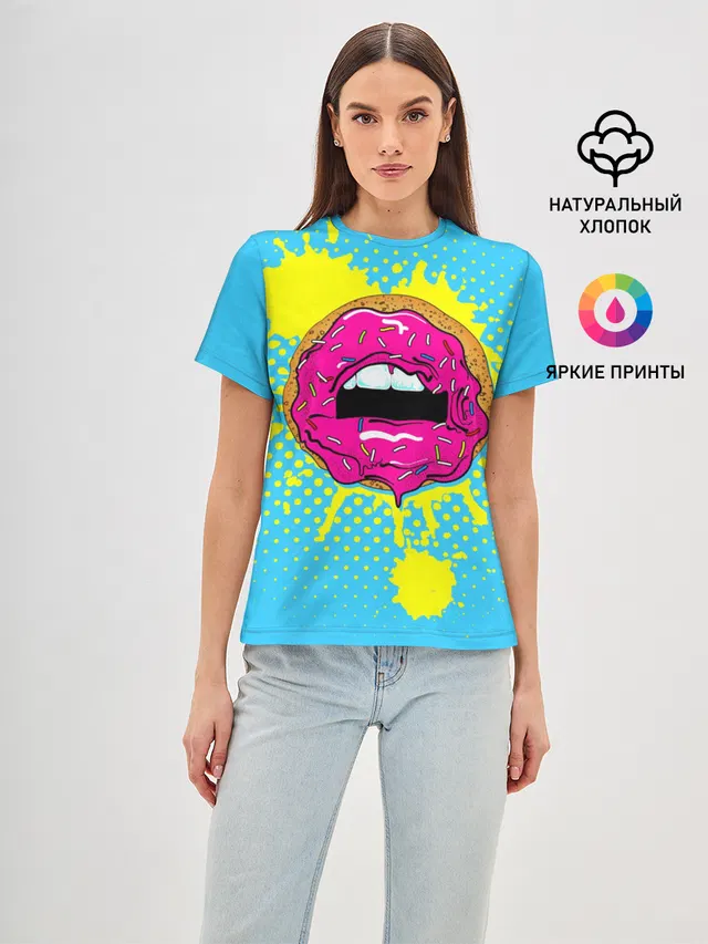 Женская базовая футболка с принтом «Губы — Donut lips»