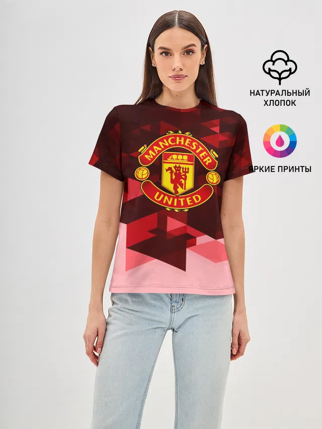 Женская базовая футболка с принтом «Манчестер Юнайтед — Manchester United Abstract»