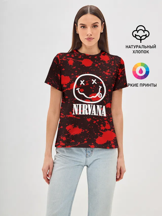 Женская базовая футболка с принтом «Nirvana smiley»