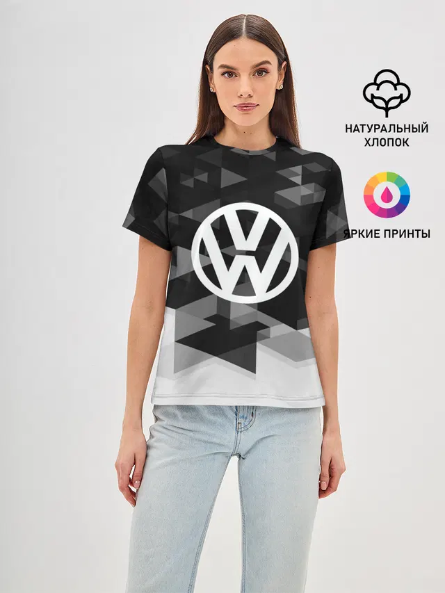 Женская базовая футболка с принтом «Volkswagen — Volkswagen sport geometry»