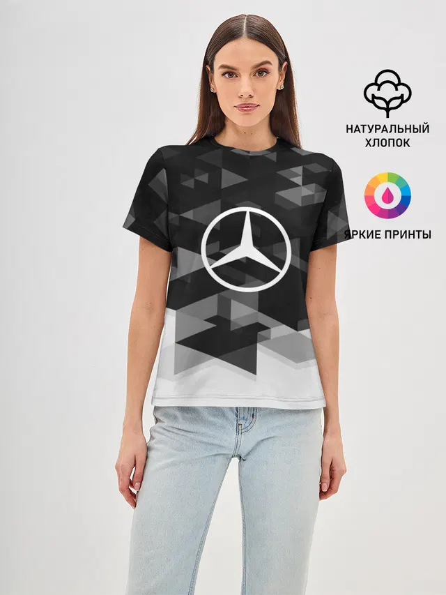Женская базовая футболка с принтом «Mercedes sport geometry»