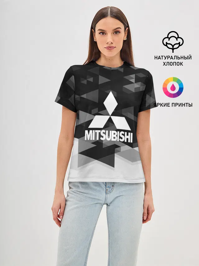 Женская базовая футболка с принтом «Mitsubishi — Mitsubishi sport geometry»