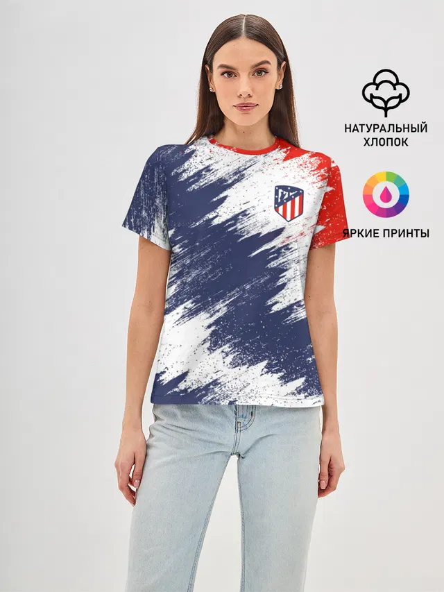 Женская базовая футболка с принтом «Atletico Madrid»