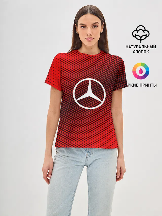 Женская базовая футболка с принтом «Mercedes-Benz — MERCEDES SPORT»