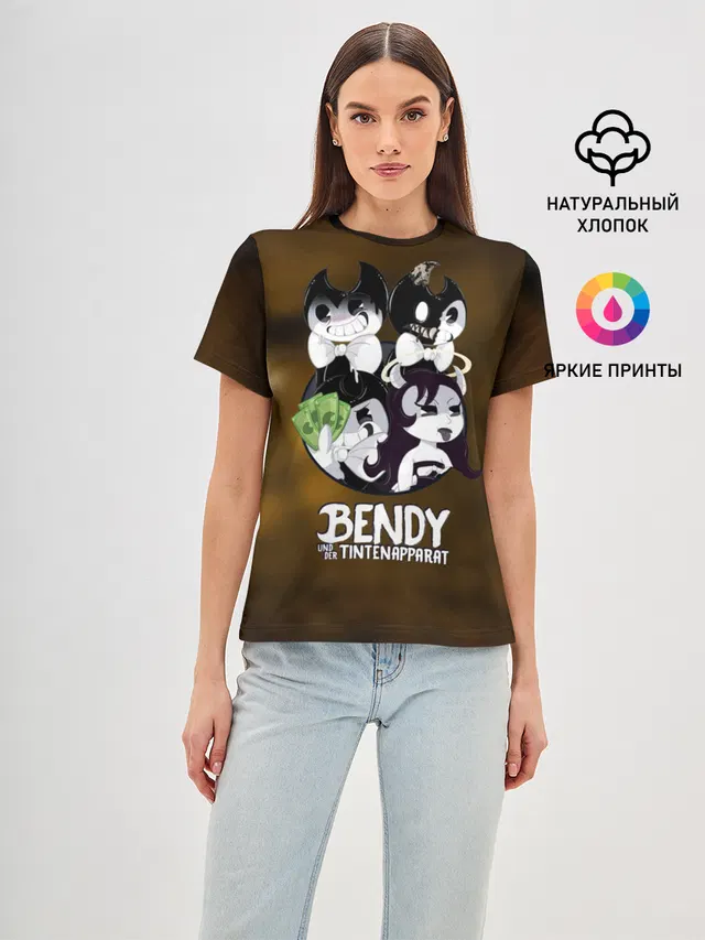 Женская базовая футболка с принтом «Bendy»