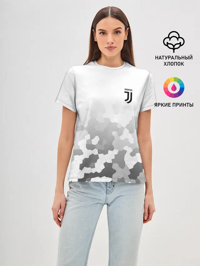Женская базовая футболка с принтом «Ювентус — JUVENTUS SPORT»