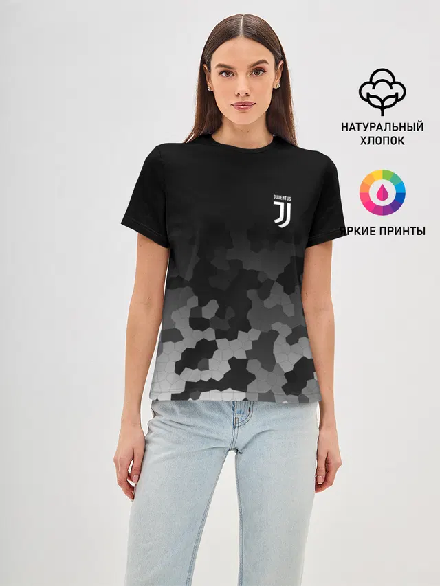 Женская базовая футболка с принтом «Ювентус — JUVENTUS SPORT»