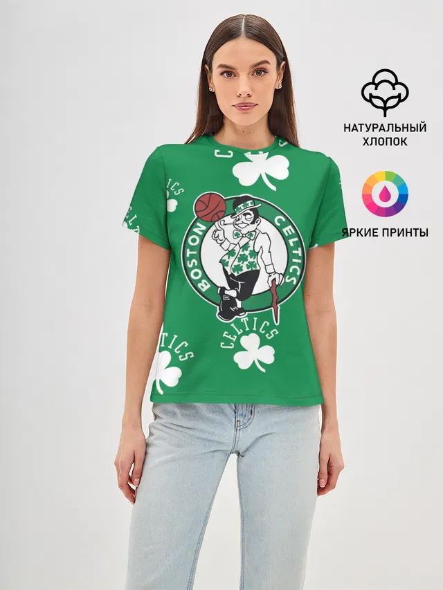 Женская базовая футболка с принтом «НБА — Boston celtics, nba»