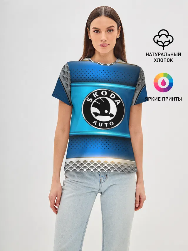 Женская базовая футболка с принтом «SKODA sport collection»