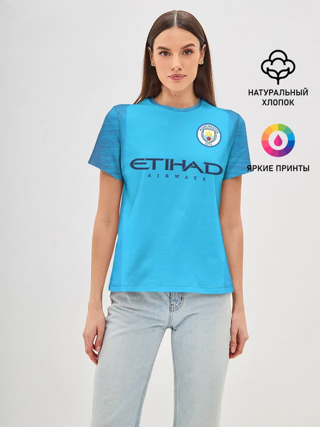 Женская базовая футболка с принтом «Манчестер Сити — Man. City 18-19»