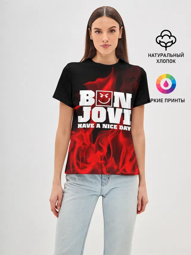Женская базовая футболка с принтом «Bon Jovi»