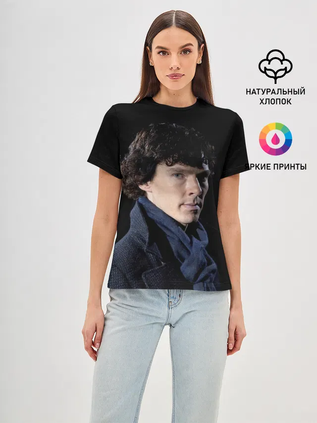 Женская базовая футболка с принтом «Шерлок Холмс — Sherlock»