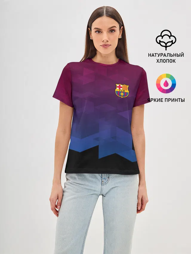 Женская базовая футболка с принтом «Барселона — FC BARCA SPORT»