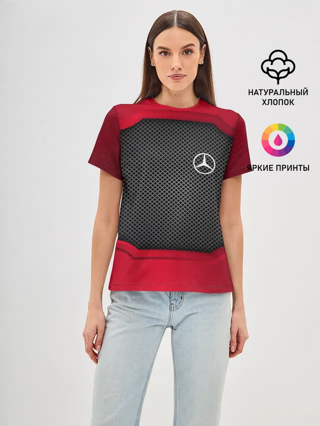 Женская базовая футболка с принтом «Carbon fiber texture — MERCEDES-BENZ SPORT»